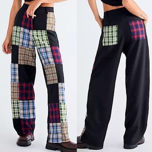 The Ragged Priest Error Plaid Patchwork Black Pants